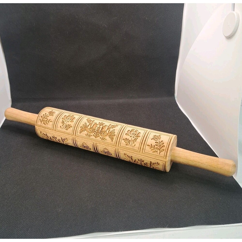 Handcrafted Wooden Embossed Rolling Pin Springerle Cookie Dough Roller Rooster
